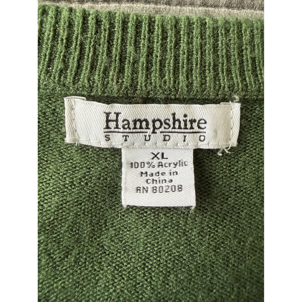 Hampshire Studio Green Button Front Cardigan Sweater XL Rhinestone Button Raglan - Picture 3 of 9